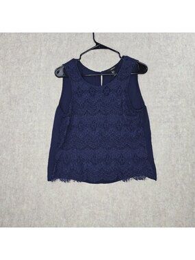 Forever 21 Women’s Sleeveless Lace Navy Blue Blouse Large Soft Polyester